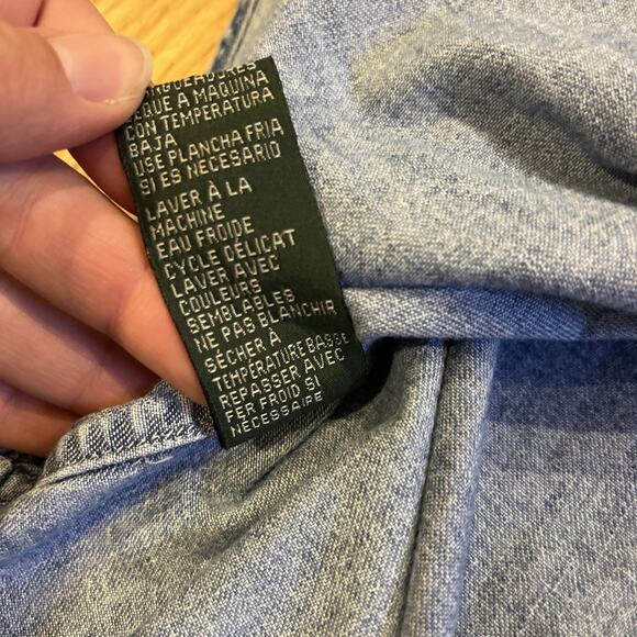 90s Ralph Lauren Blue Denim Button Down Shirt Crown Logo Pocket Womens Large - Picture 10 of 14